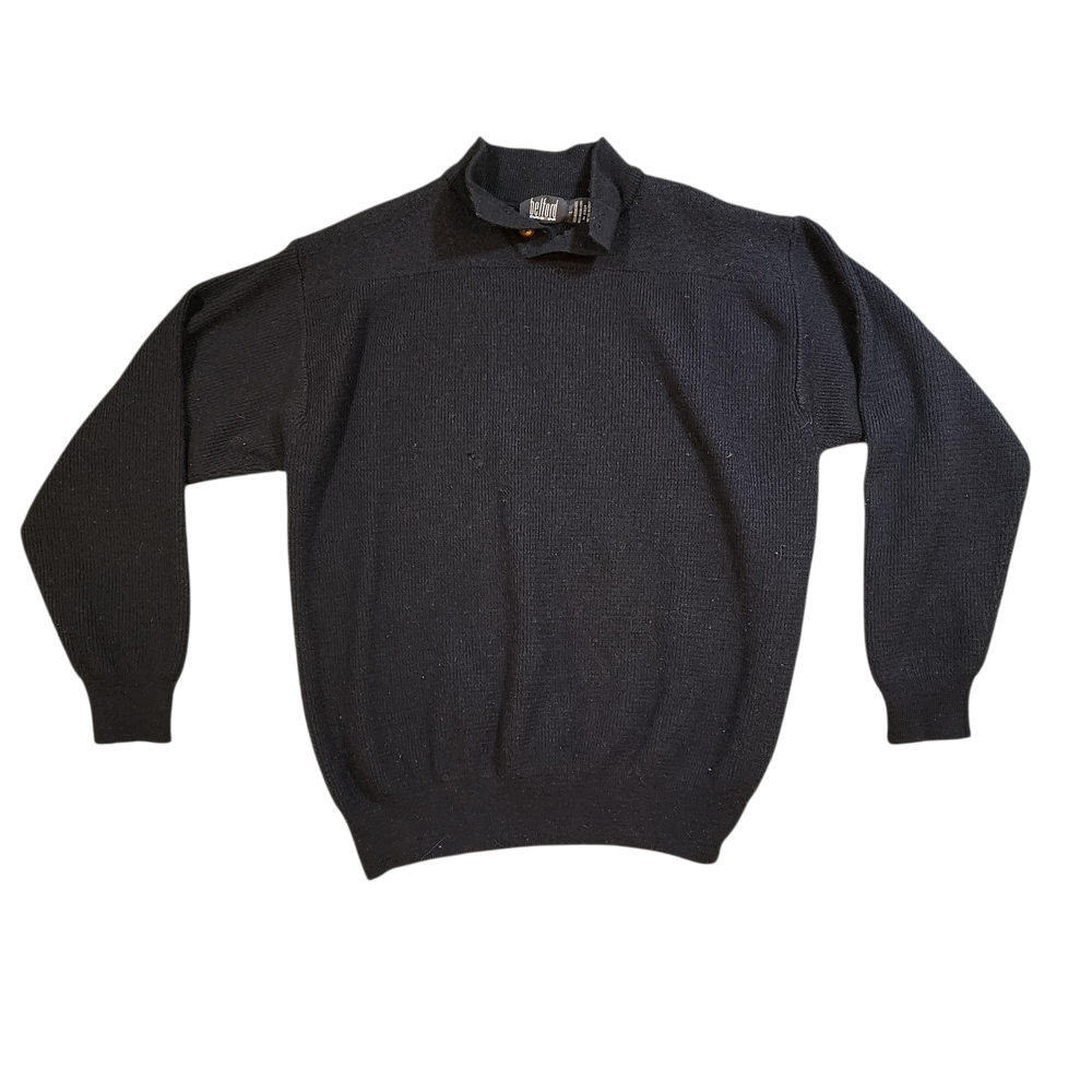 Vintage Designer Black Neck Button Up Sweater for Men %100 Wool Made In Korea